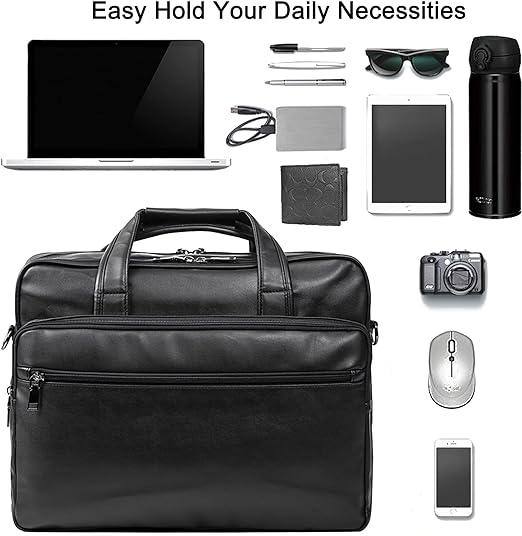 Leather Laptop Messenger Bag – Water-Resistant 15.6″ Work & Travel Briefcase