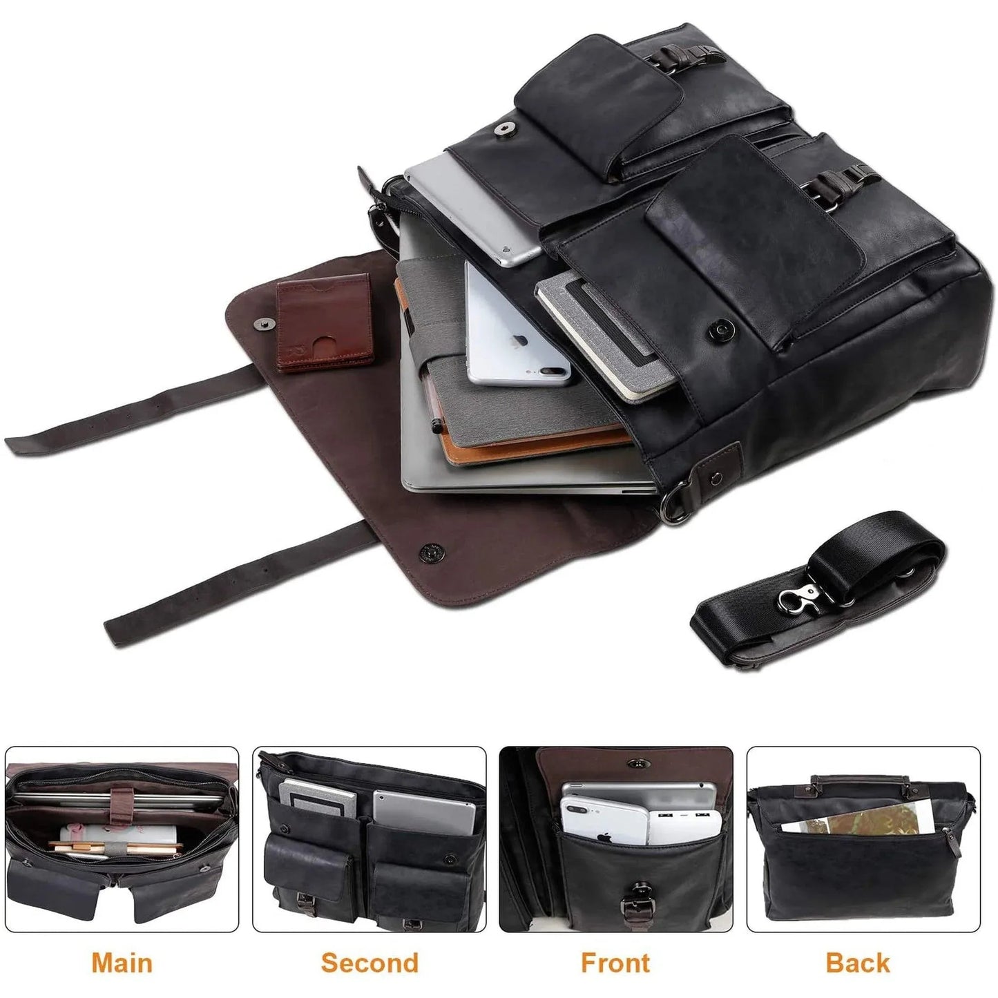 Leather Messenger Bag – Water-Resistant 15″ Work Satchel for Professionals