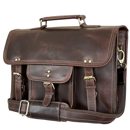 Leather Satchel Crossbody Bag – Full-Grain Buffalo Office & Travel Bag