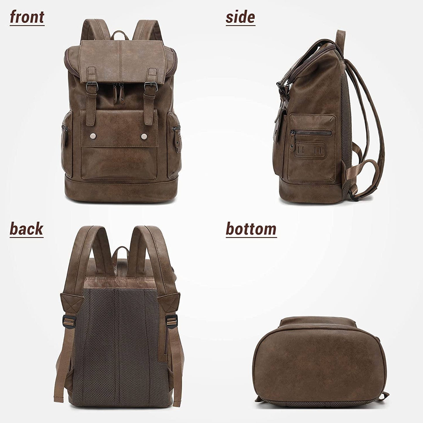 Premium PU Leather Laptop Rucksack – Water-Resistant 15″ Professional Pack