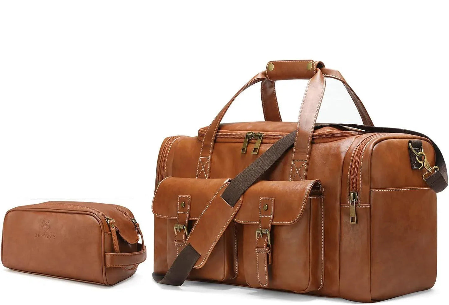 Leather Travel Set – 3-Piece PU Leather Duffel, Toiletry & Laundry Bag