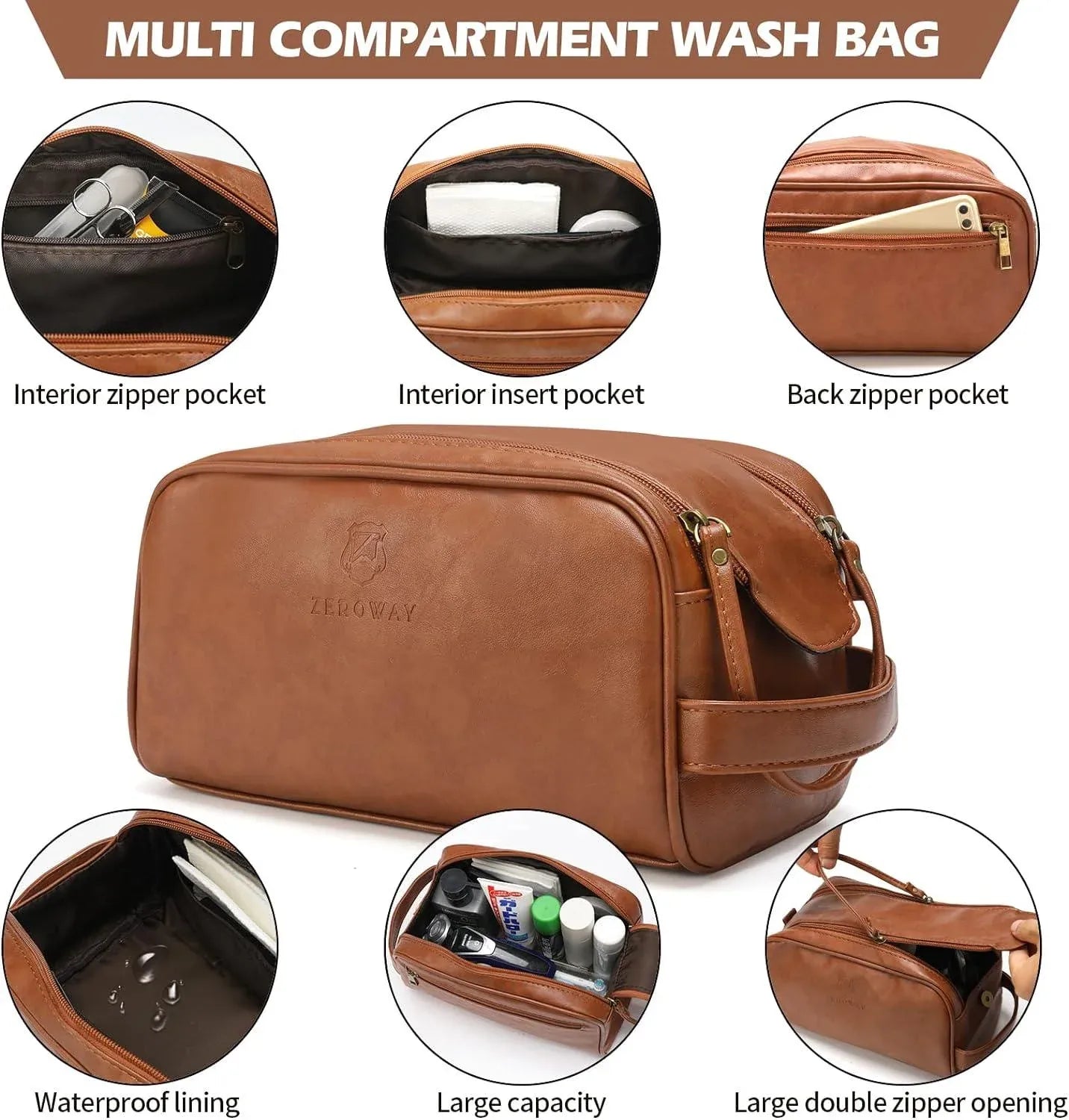 Leather Travel Set – 3-Piece PU Leather Duffel, Toiletry & Laundry Bag