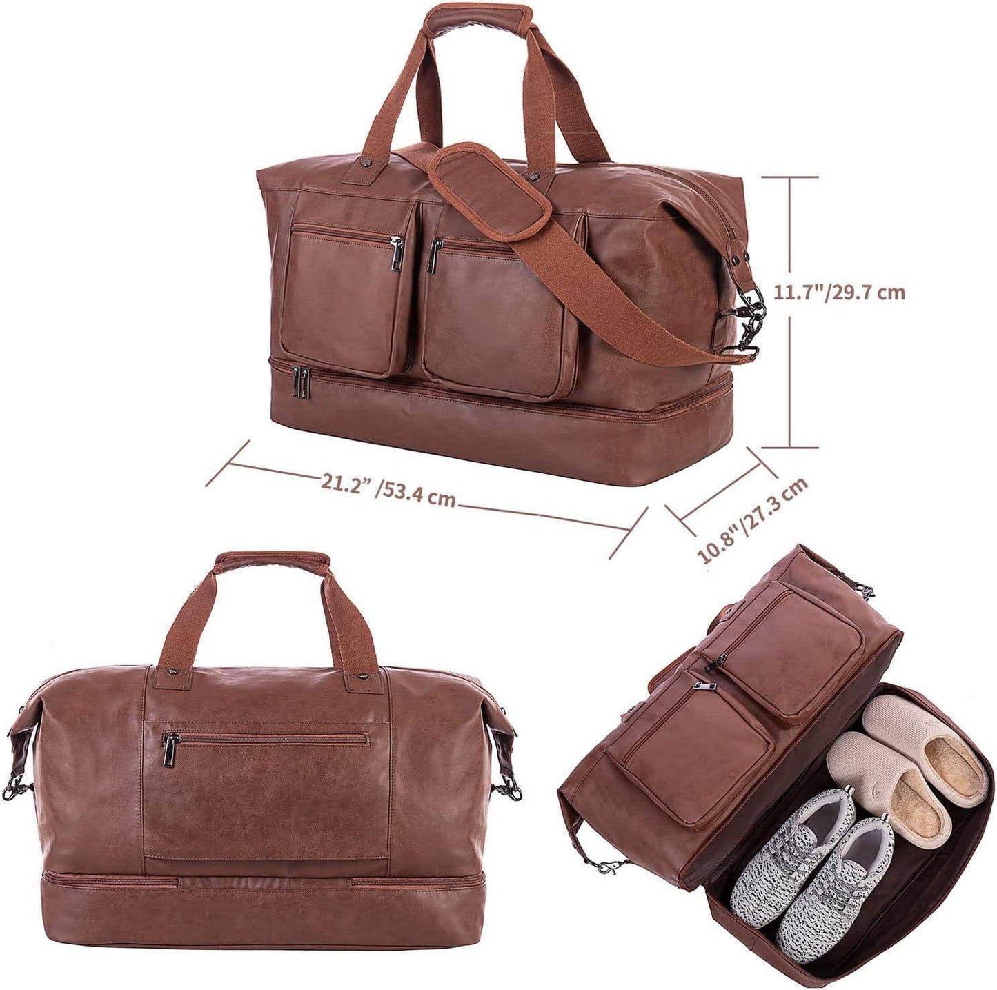 Leather Overnight Bag for Men – Waterproof Vegan Carry-On Weekender