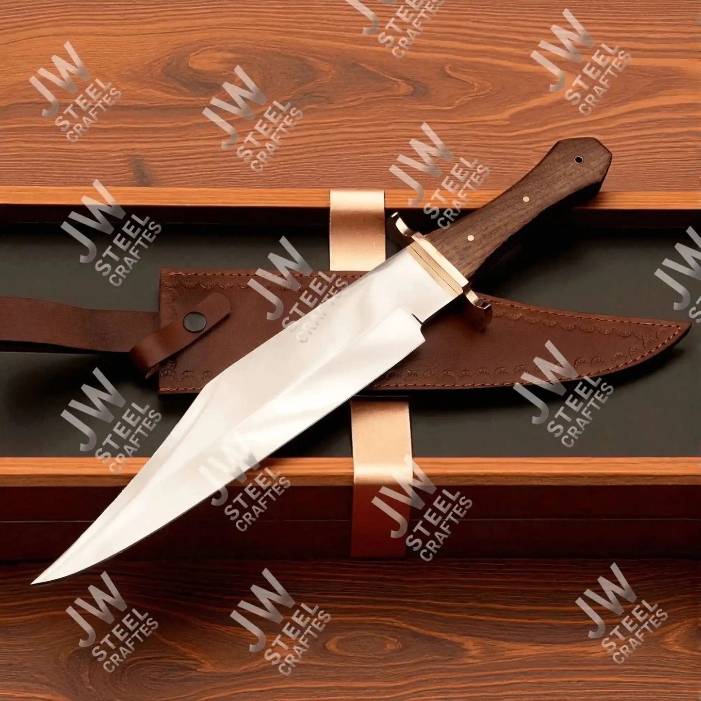 Clip Point High Carbon Steel Bowie Knife, Hand Forged, Rosewood Handle