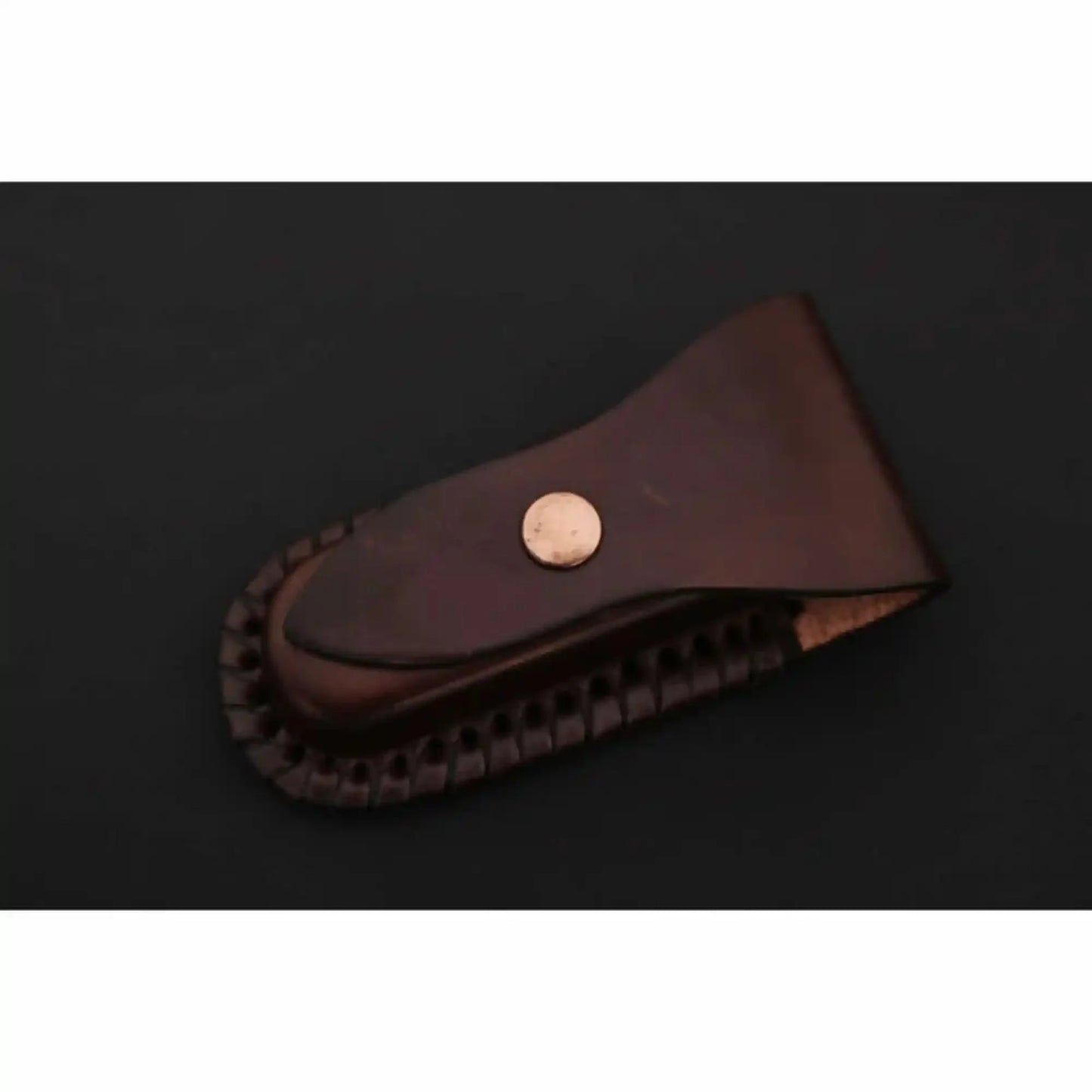 Handmade Damascus Folding Knife with Bone Handle – Compact EDC Pocket Knife with Leather Sheath