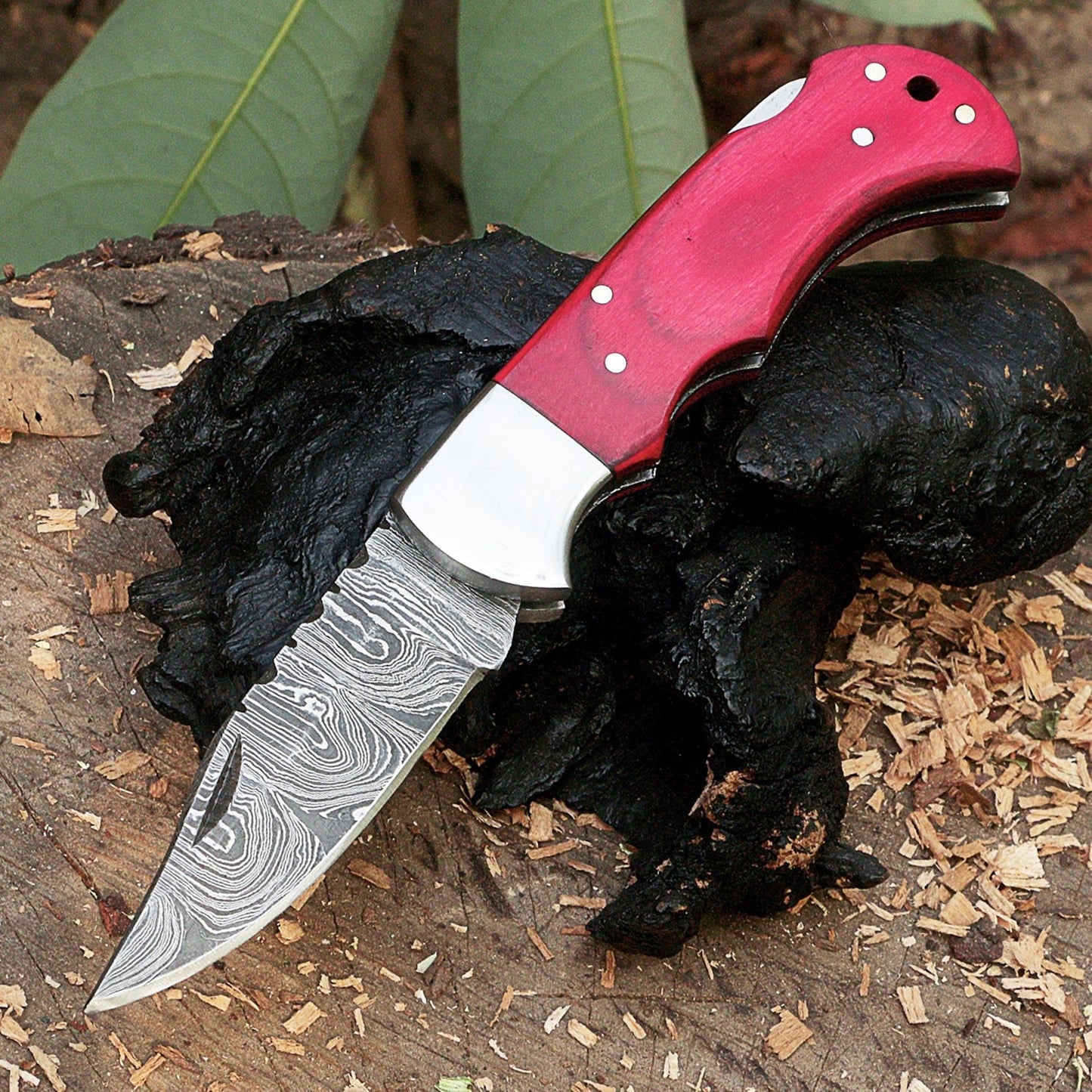 Handmade Damascus Steel Folding Knife – Camel Bone Handle (5 Handle Options)