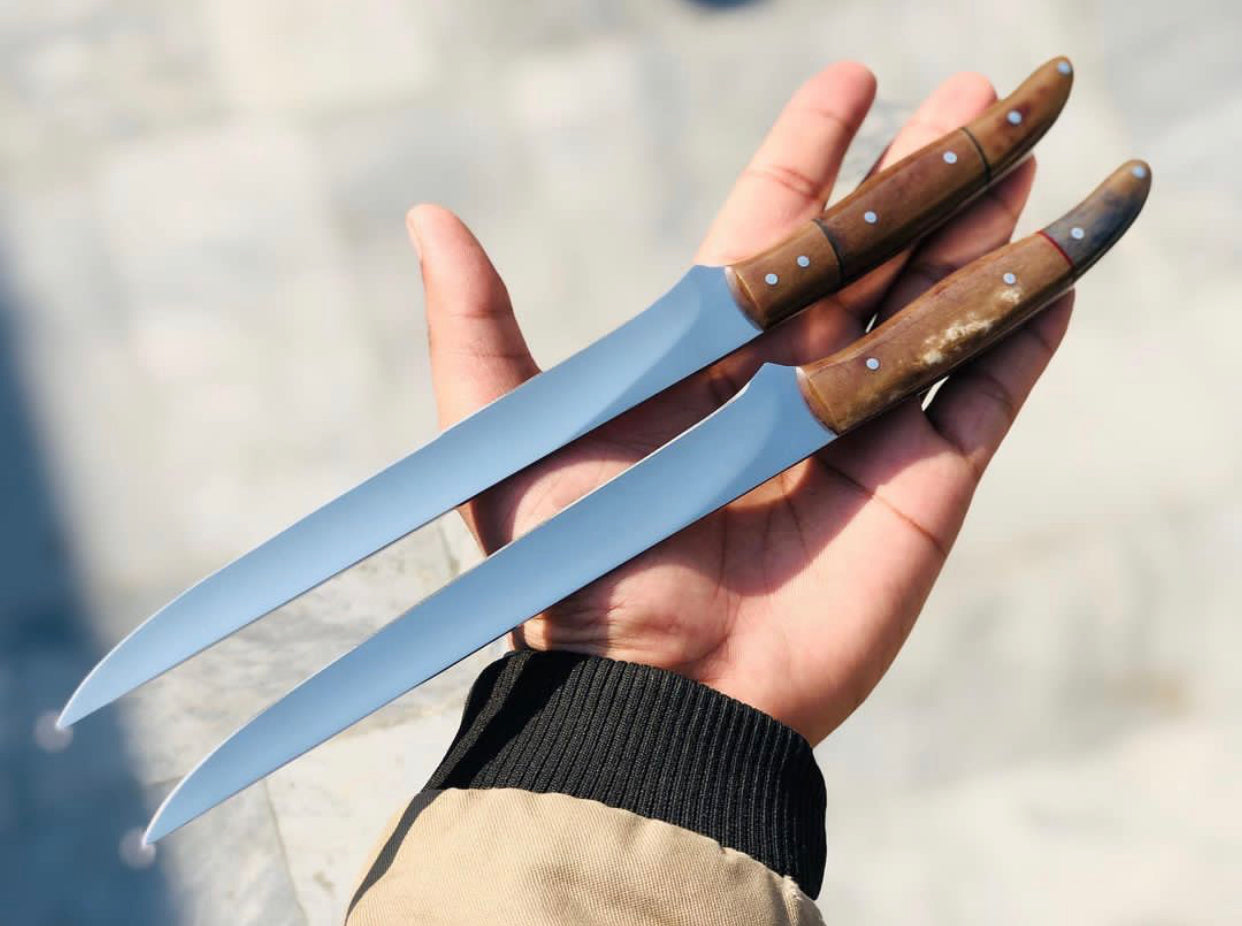 Premium Handcrafted Knives Fillet with Color Bone Handle and Leather Sheath (12" Overall Length)