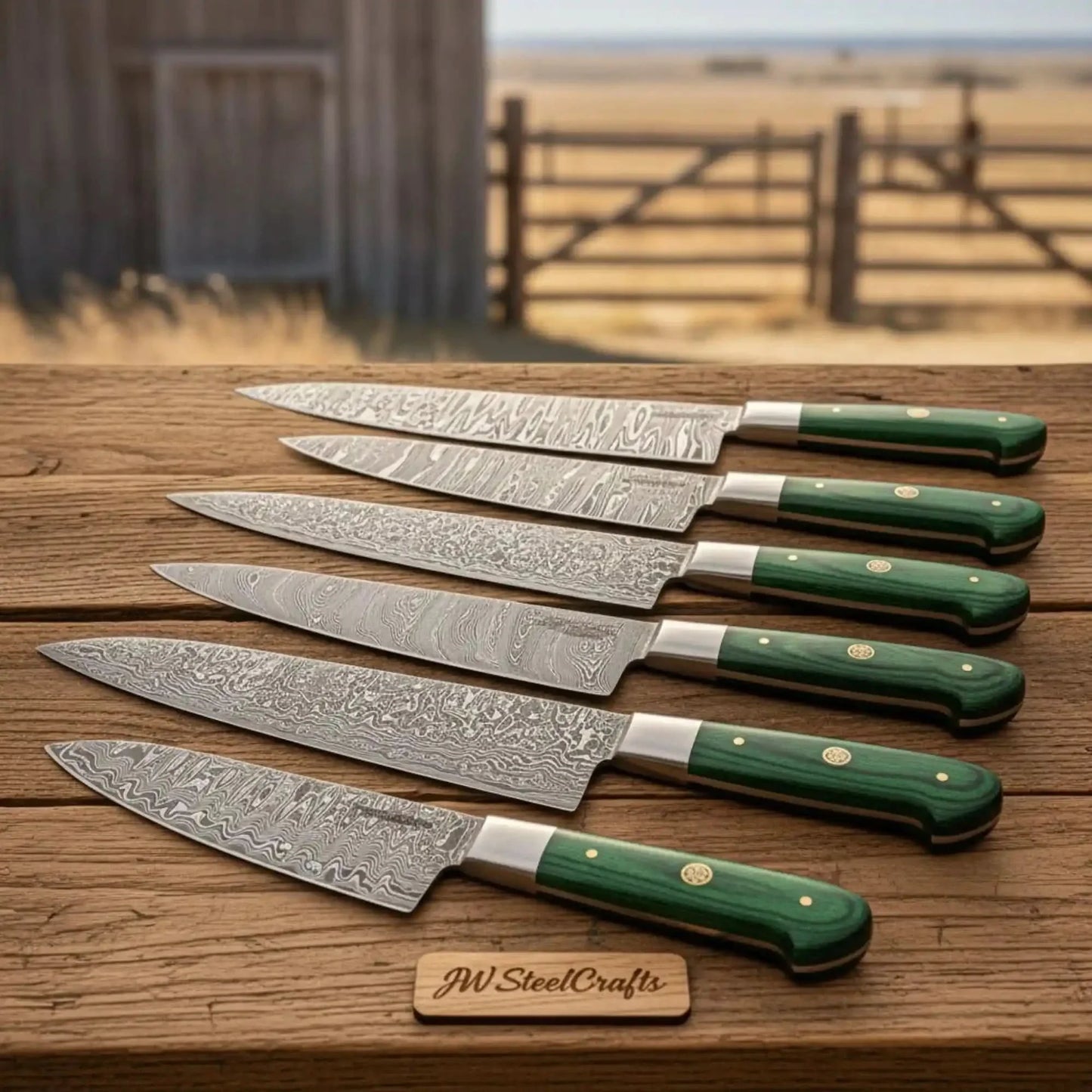 Custom Handmade Damascus Kitchen Knife Set, 6-Piece Bundle, Professional Chef and Utility Knives,