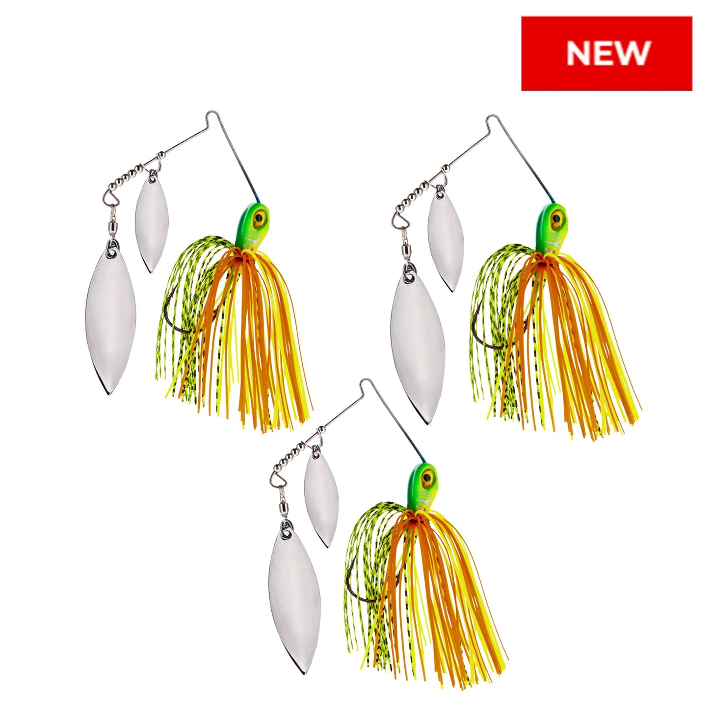 Reaction Tackle Lead Spinnerbait Jigs – 3-Pack, Double Willow Blade - New