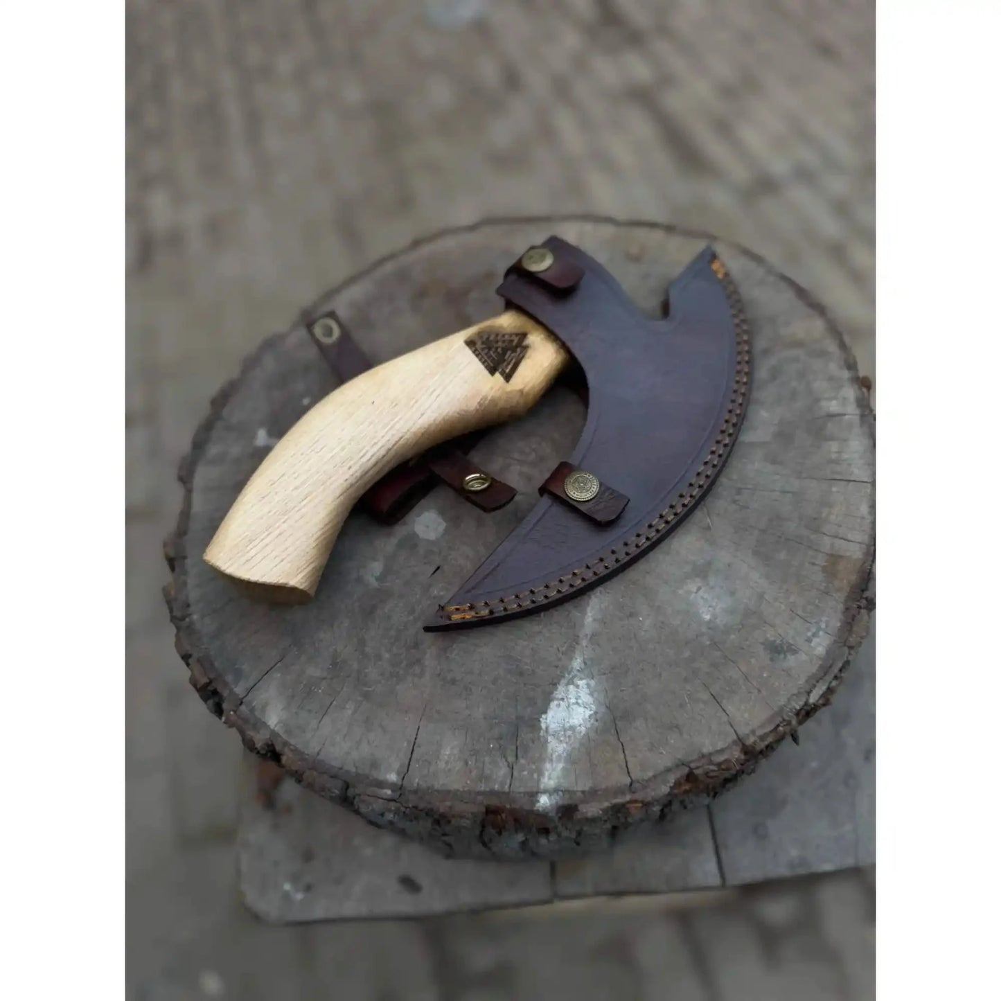 Product: Viking Style Engraved Bearded Axe – Oak Wood Handle