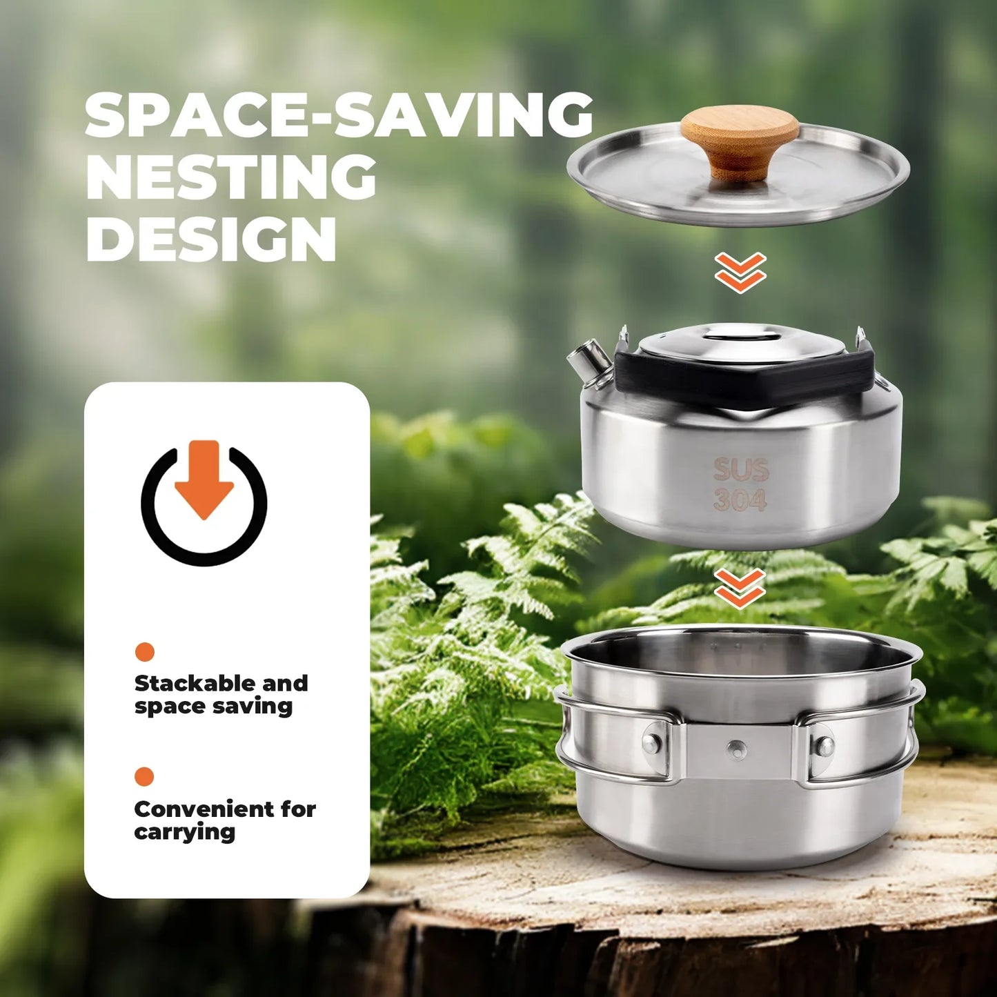 Stainless Steel Tea Set with Foldable Pot and Kettle for Outdoor Adventures