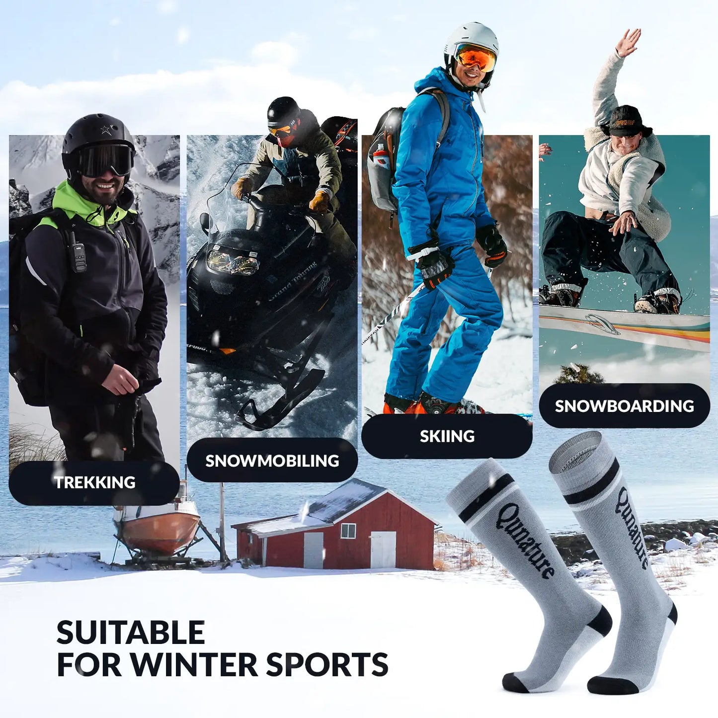 Thermal Wool Blend Ski Socks, Cold Weather Knee-high Warm Socks for Winter