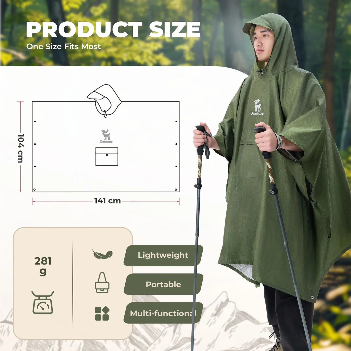 Unisex Waterproof Raincoat with Pocket for Hiking Outdoor