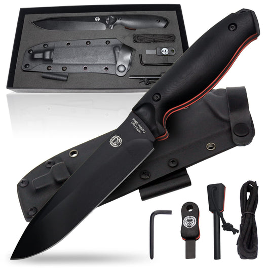 "The Fireline" Bushcraft Survival Knife with 1095 High Carbon Blade Giftset (Black and Orange)