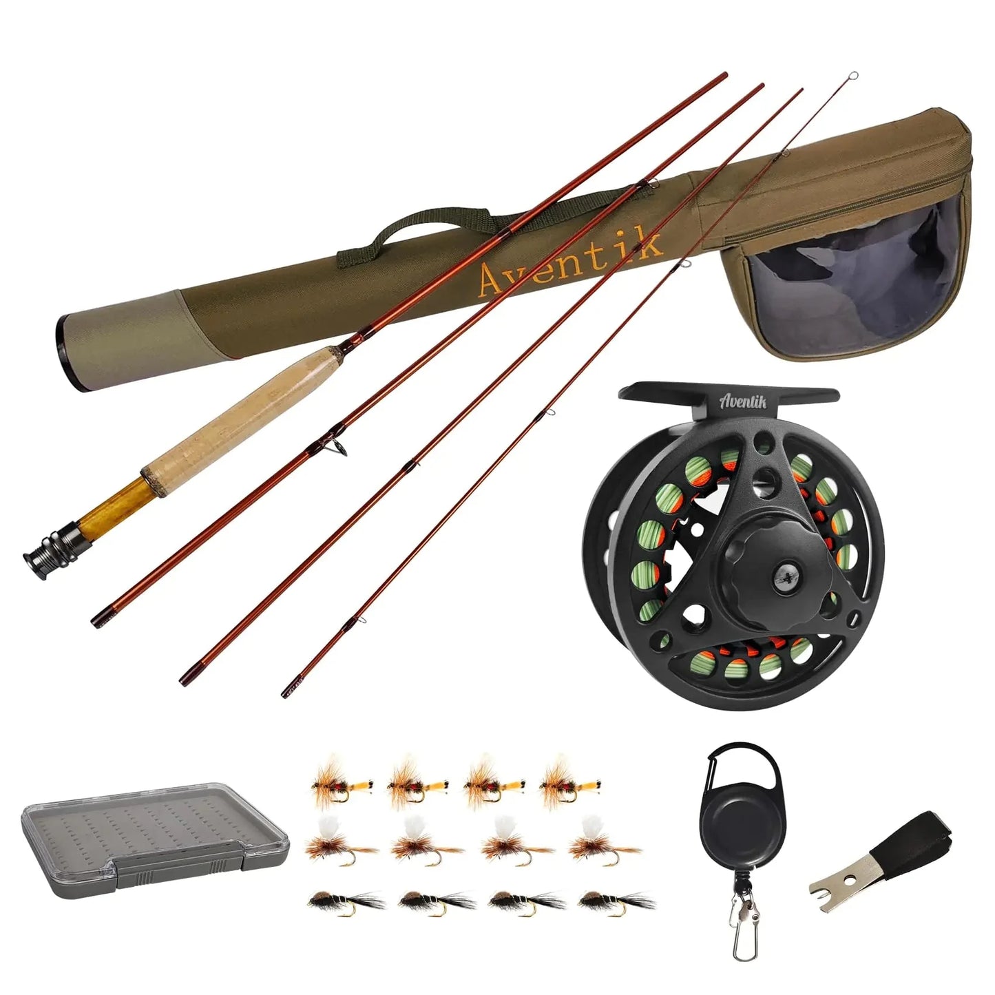 Aventik Extreme Fly Fishing Combo Kit 0/1/2/3/4/5/6 Weight Starter Fly Fishing Rod and Reel Kit Outfit with One Travel Case(81 LW3/4 Fly Rod Kit)